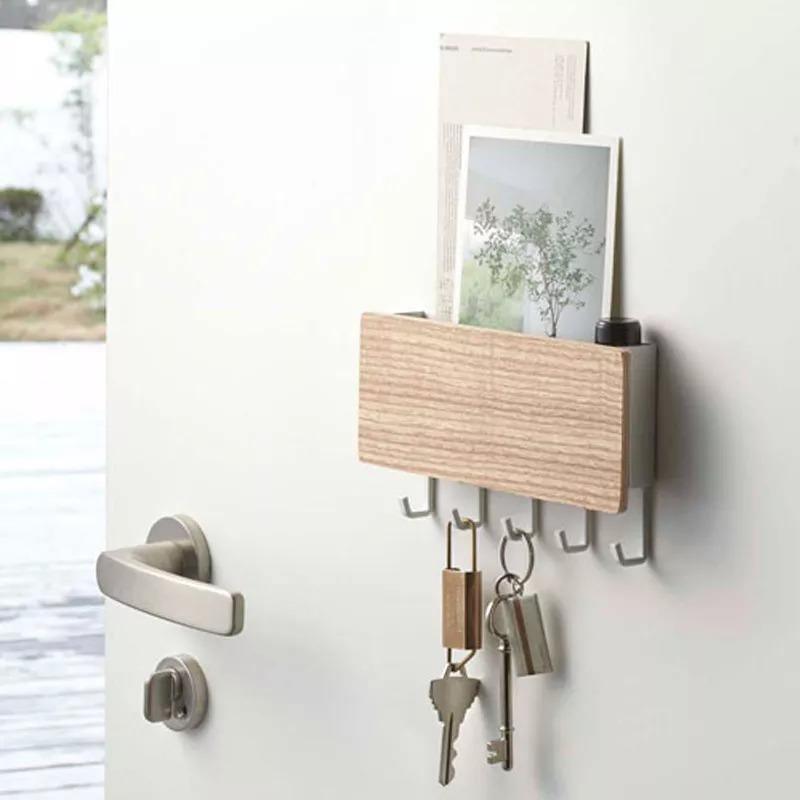 Wall-Mounted Wooden Storage Rack Key Hanger